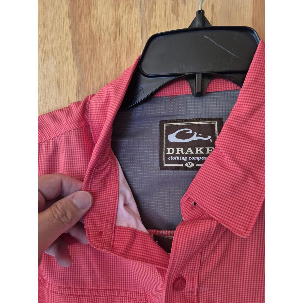 Drake Weekender Shirt Mens Medium Button Short Sleeve Checked Coral $64 MSRP NWT - Picture 7 of 8